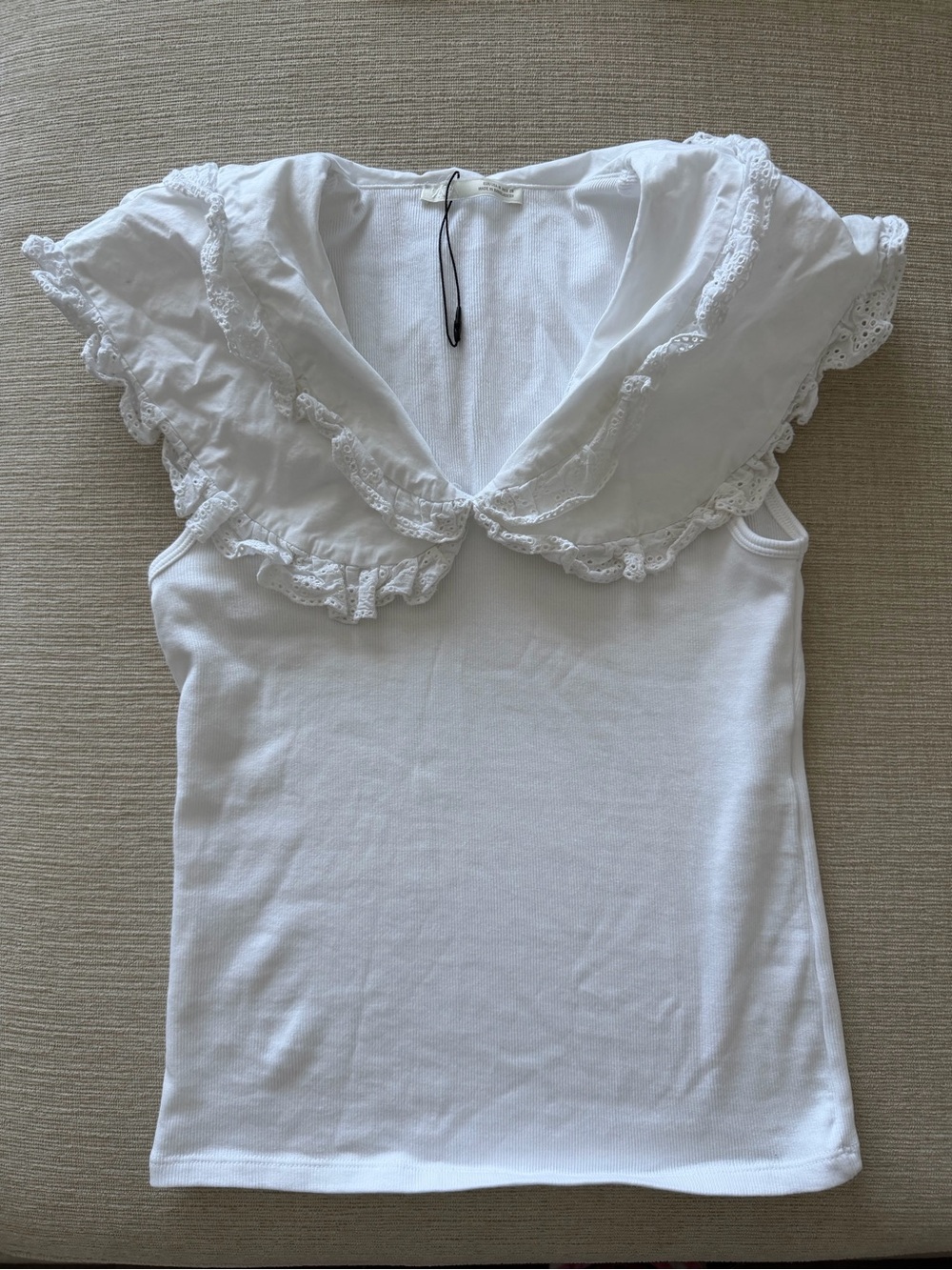 Zara White Ruffle-Collar Sleeveless Tank Top